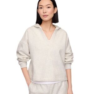 The Gap Relaxed Fleece V-Neck Hoodie Light Heather Grey